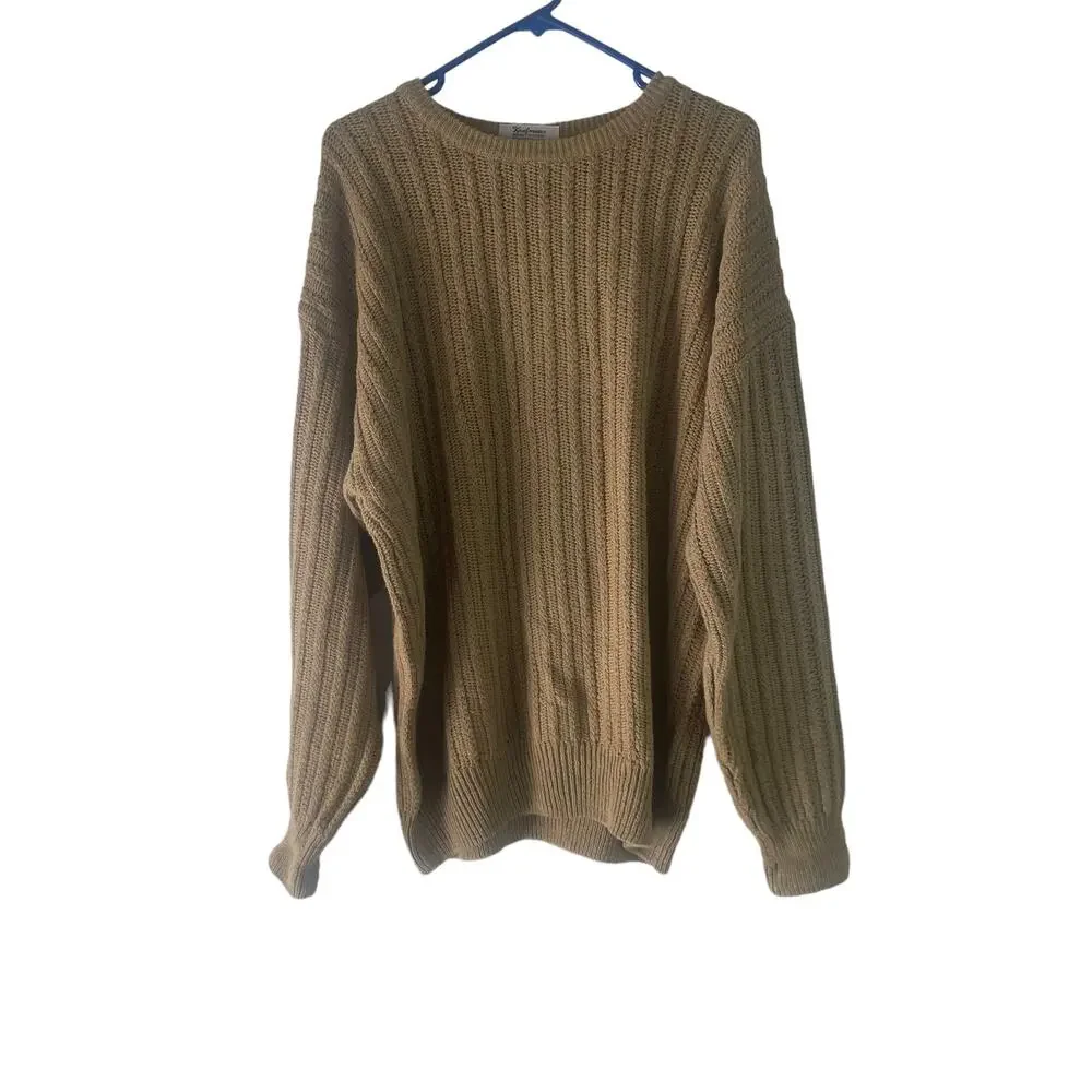 Kaufman's Enro Vintage 90s Men's Size Big‎ 1XL Tan Chunky Knit Sweater